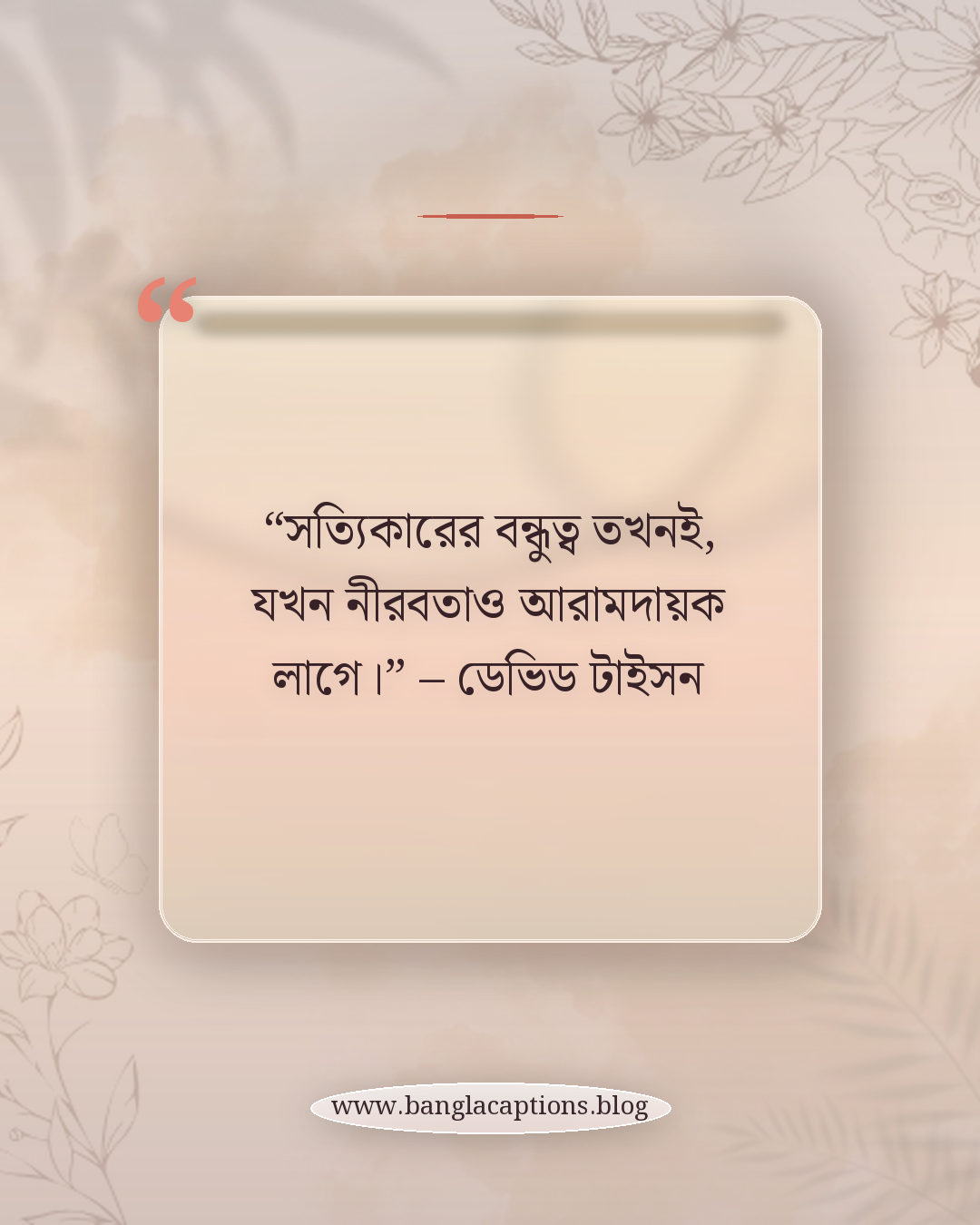 “সত্যিকারের বন্ধুত্ব তখনই, যখন নীরবতাও আরামদায়ক লাগে।” – ডেভিড টাইসন - বন্ধুত্বের উক্তি (বিখ্যাত ব্যক্তিদের)